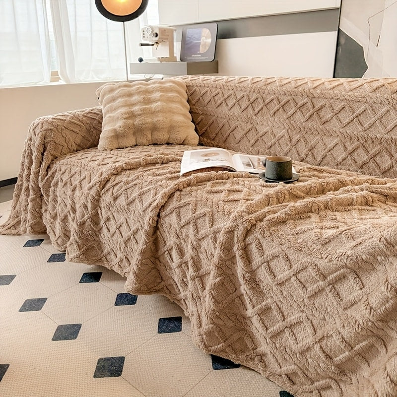 Velvet Sofa Cover Bohemian Jacquard Slipcover Soft Polyester Non-Slip Washable Pet Friendly Fits 3 4 Seater Sofa Couch for Living Room Bedroom - Green Blue Coffee Brown Dark Gray Beige