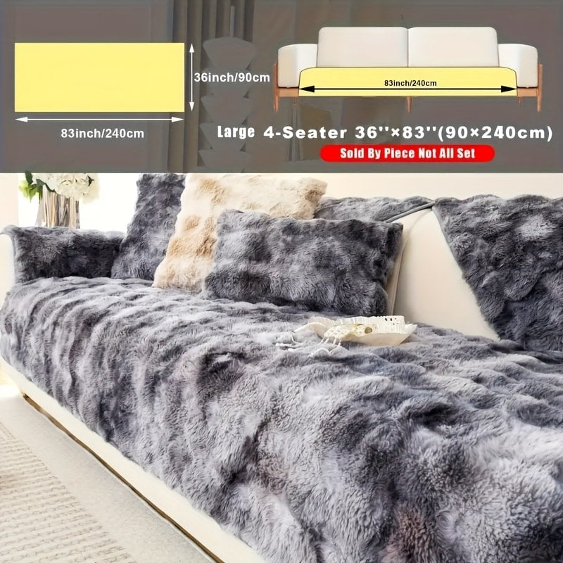 Plush Sofa Cover Faux Lamb Thick Fluffy Couch Slipcover Pet Friendly Machine Washable Gradient Color Polyester Furniture Protector for Armchair Single Double Triple Sofa Living Room Home Decor