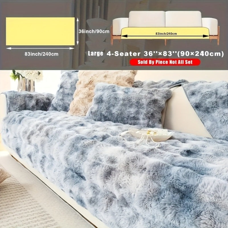 Plush Sofa Cover Faux Lamb Thick Fluffy Couch Slipcover Pet Friendly Machine Washable Gradient Color Polyester Furniture Protector for Armchair Single Double Triple Sofa Living Room Home Decor