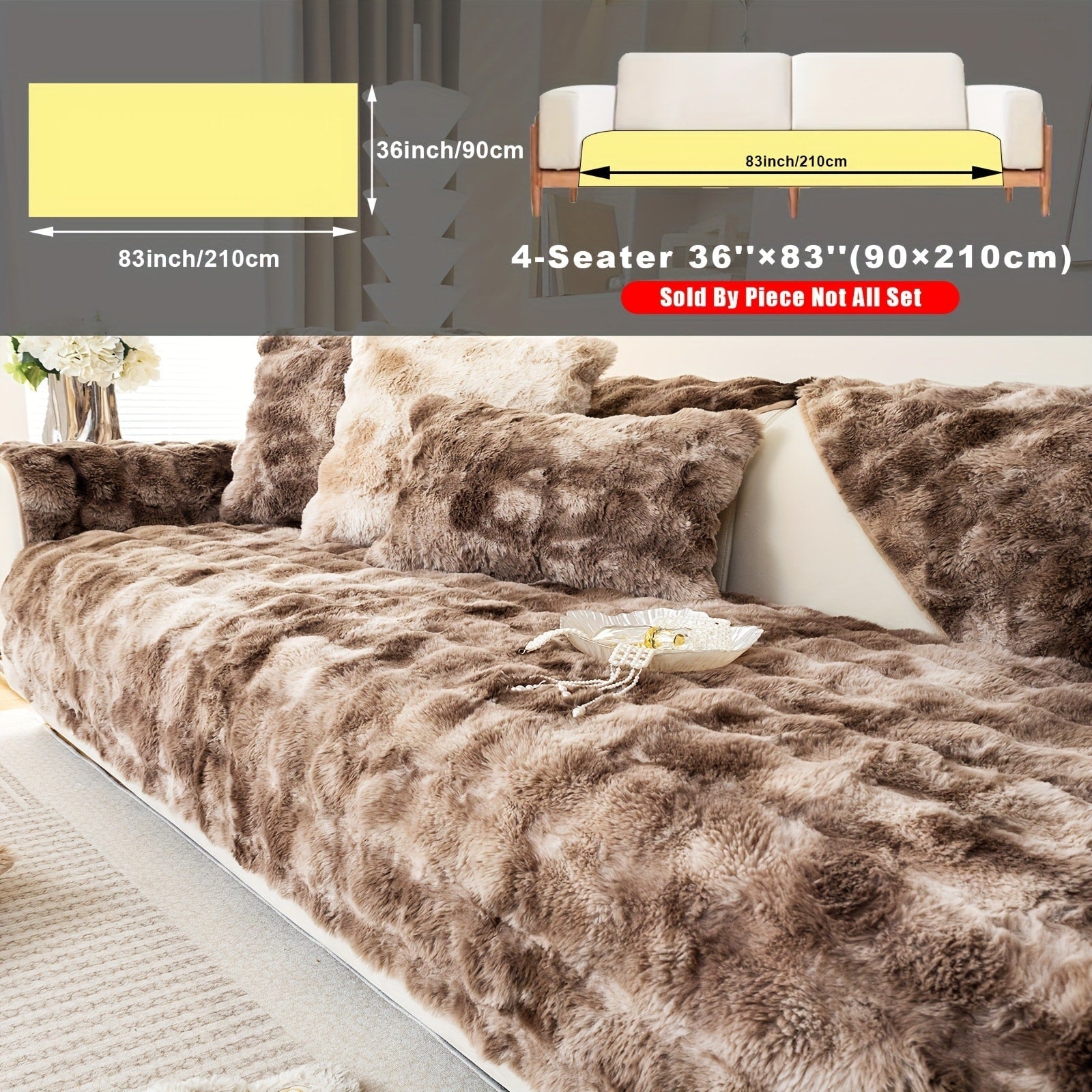 Plush Sofa Cover Faux Lamb Thick Fluffy Couch Slipcover Pet Friendly Machine Washable Gradient Color Polyester Furniture Protector for Armchair Single Double Triple Sofa Living Room Home Decor