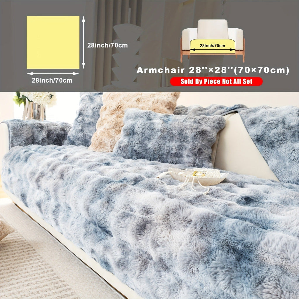 Plush Sofa Cover Faux Lamb Thick Fluffy Couch Slipcover Pet Friendly Machine Washable Gradient Color Polyester Furniture Protector for Armchair Single Double Triple Sofa Living Room Home Decor