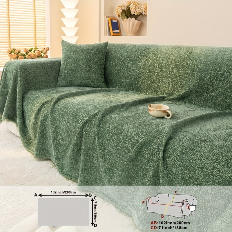 Chenille Sofa Cover with Fringe 300GSM - Super Soft Pet Friendly Solid Couch Slipcover for Single 2 4 Seater Living Room Decoration, 4 Colors