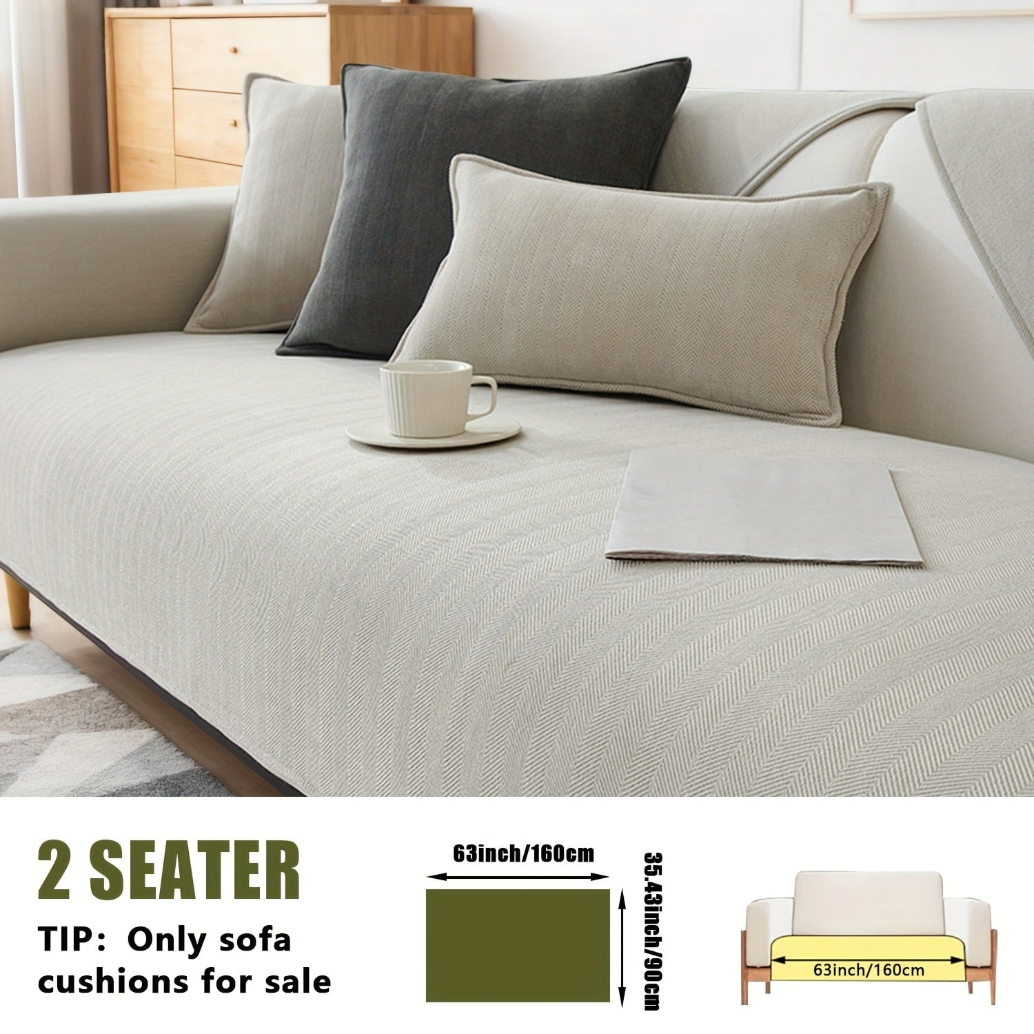 Chenille Ribbed Sofa Cover - Pet Friendly Non-Slip Machine Washable Soft Stretch Slipcover for 1-4 Seater Sectional Sofa Living Room Bedroom Office, 9 Colors