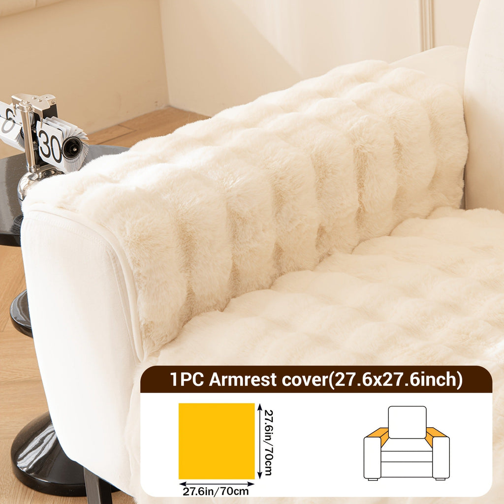 Bubble Soft Faux Rabbit Fur Sofa Cover - Non-Slip Silicone Backing Stretchable Slipcover Pet Friendly Machine Washable for Living Room Bedroom Dorm, 4 Colors Multiple Sizes