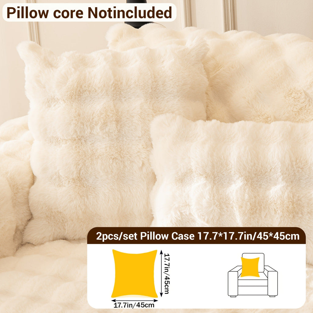 Bubble Soft Faux Rabbit Fur Sofa Cover - Non-Slip Silicone Backing Stretchable Slipcover Pet Friendly Machine Washable for Living Room Bedroom Dorm, 4 Colors Multiple Sizes