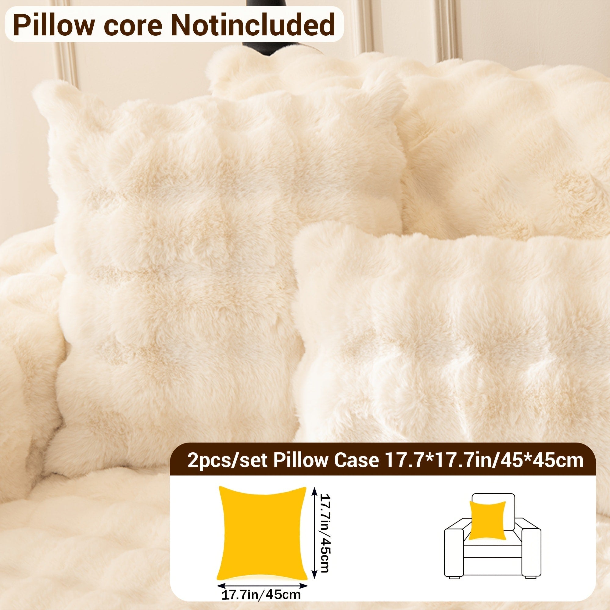 Bubble Soft Faux Rabbit Fur Sofa Cover - Non-Slip Silicone Backing Stretchable Slipcover Pet Friendly Machine Washable for Living Room Bedroom Dorm, 4 Colors Multiple Sizes