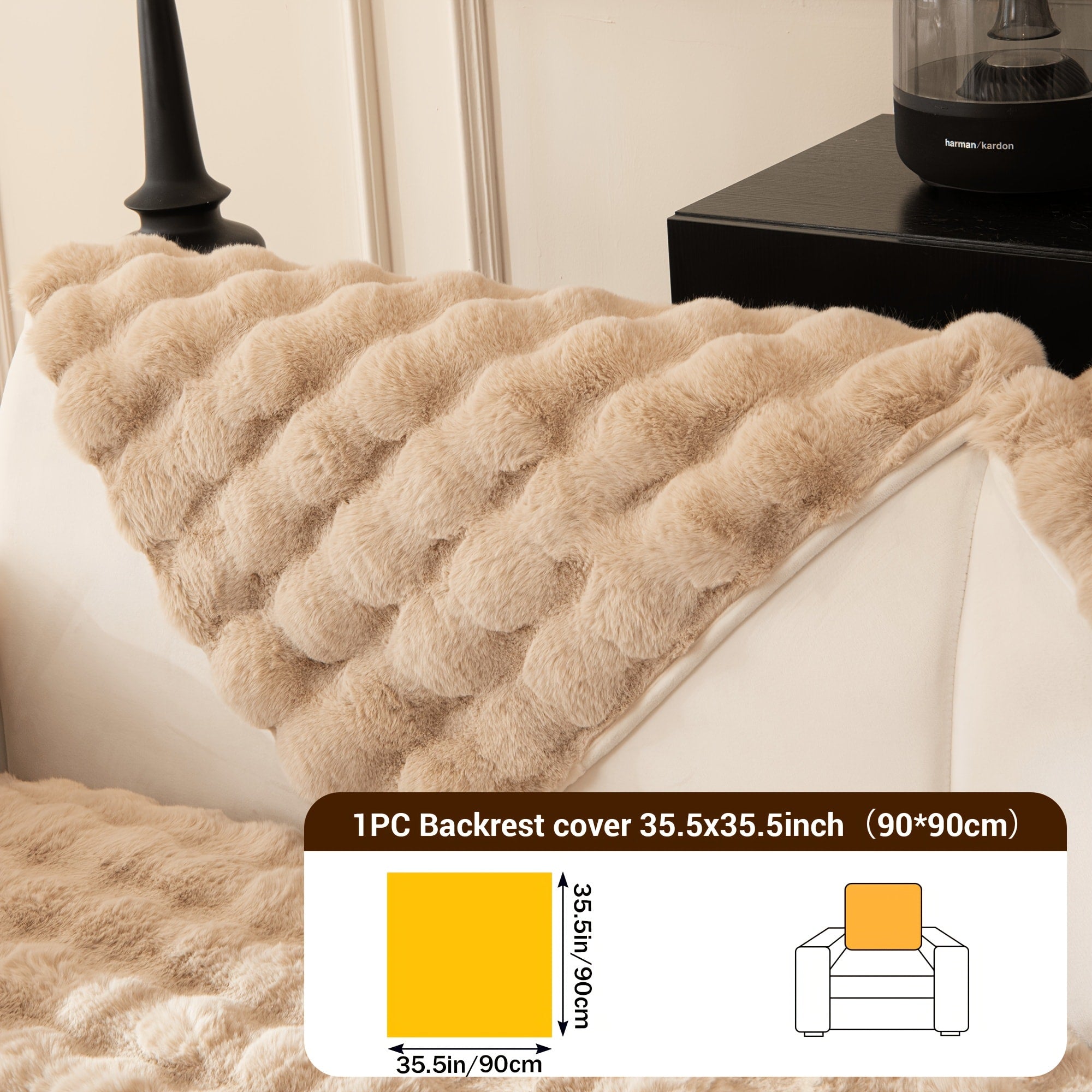 Bubble Soft Faux Rabbit Fur Sofa Cover - Non-Slip Silicone Backing Stretchable Slipcover Pet Friendly Machine Washable for Living Room Bedroom Dorm, 4 Colors Multiple Sizes