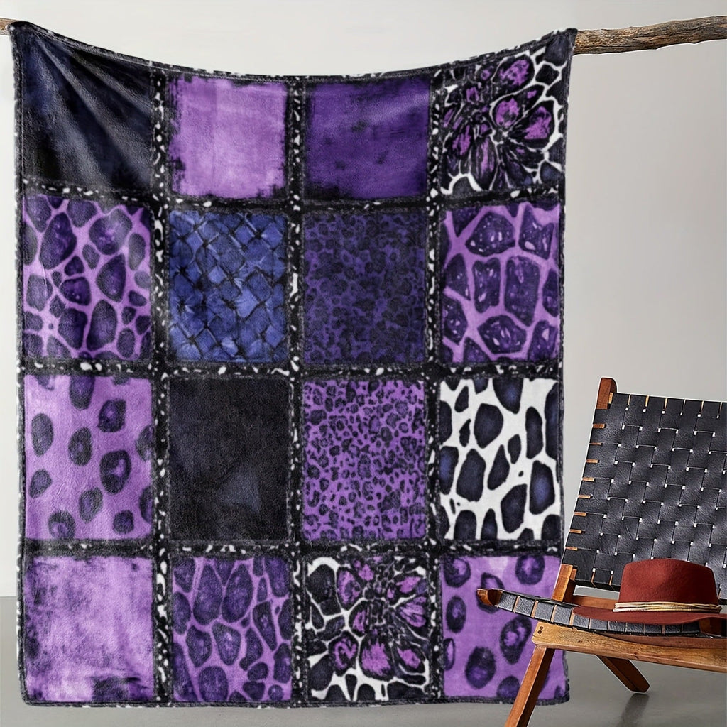 Purple Leopard Flannel Throw Blanket - Luxury Plush Soft Warm Cozy Blanket for Sofa Bed Car Camping Travel, All-Season Gift Blanket for Women