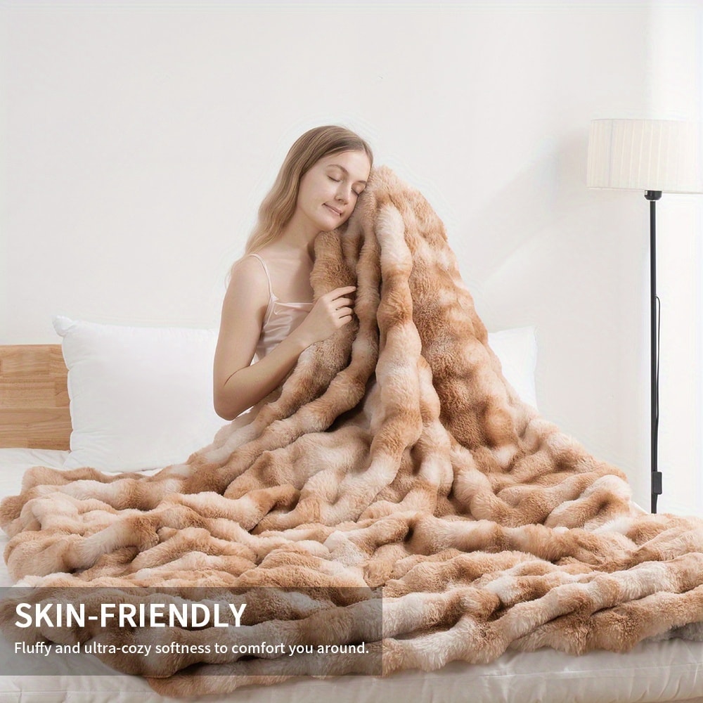 Faux Rabbit Fur Fluffy Blanket ¨C Thick Warm Soft Plush Throw for Bed & Living Room, Luxury Furry Blanket, 8 Colors, 4 Sizes