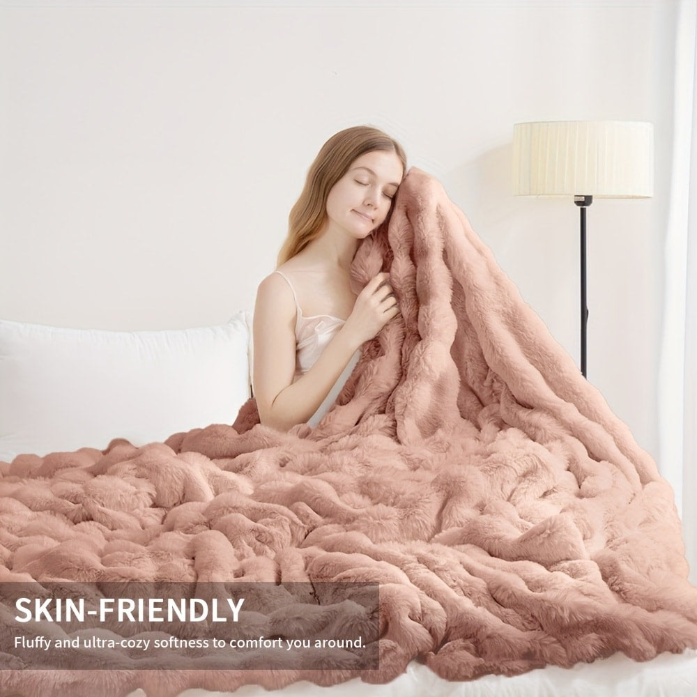 Faux Rabbit Fur Fluffy Blanket ¨C Thick Warm Soft Plush Throw for Bed & Living Room, Luxury Furry Blanket, 8 Colors, 4 Sizes