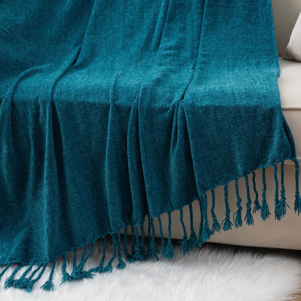 Chenille Fringe Throw Blanket ¨C 180-200gsm Velvety Soft Decorative Throw for Sofa & Couch, Home Decor, 50¡±¡Á60¡±, 17 Colors