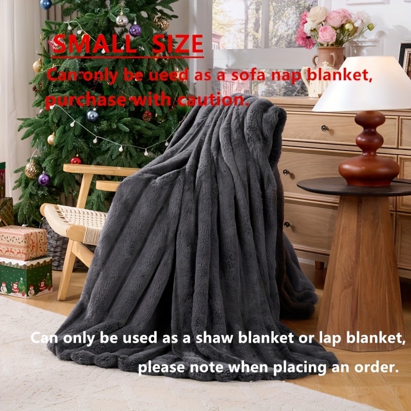Double-Layer Faux Rabbit Fleece Blanket ¨C 450-500gsm Thickened Soft Warm Throw for Bed, Couch & Travel, All Season, 3 Colors, 5 Sizes