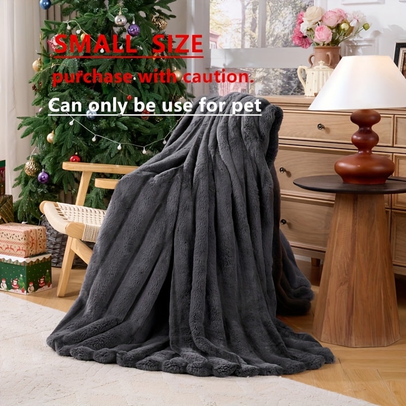 Double-Layer Faux Rabbit Fleece Blanket ¨C 450-500gsm Thickened Soft Warm Throw for Bed, Couch & Travel, All Season, 3 Colors, 5 Sizes