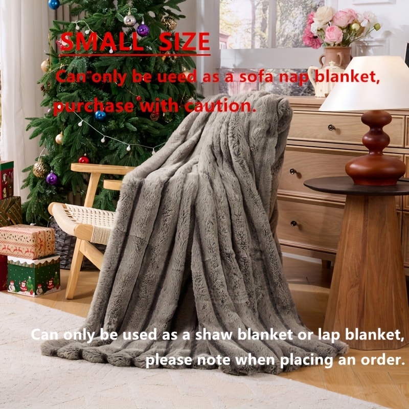 Double-Layer Faux Rabbit Fleece Blanket ¨C 450-500gsm Thickened Soft Warm Throw for Bed, Couch & Travel, All Season, 3 Colors, 5 Sizes