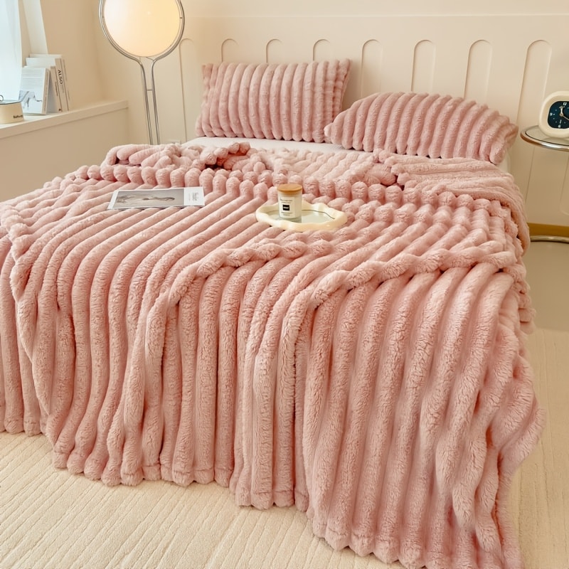 Plush Faux Fur Blanket ¨C Imitation Rabbit Fur 300-350gsm Knit Throw for Sofa, Bed & Travel, All Season, 3 Colors, 2 Sizes