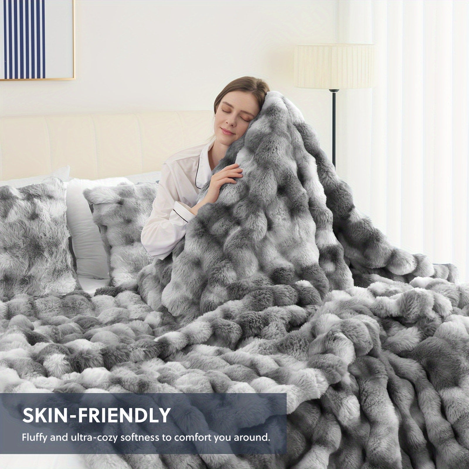 Faux Rabbit Fur Throw Blanket ¨C Ultra-Soft Plush Fleece for Bed, Couch, Sofa & Travel, All Season, 11 Colors, Throw to King Size