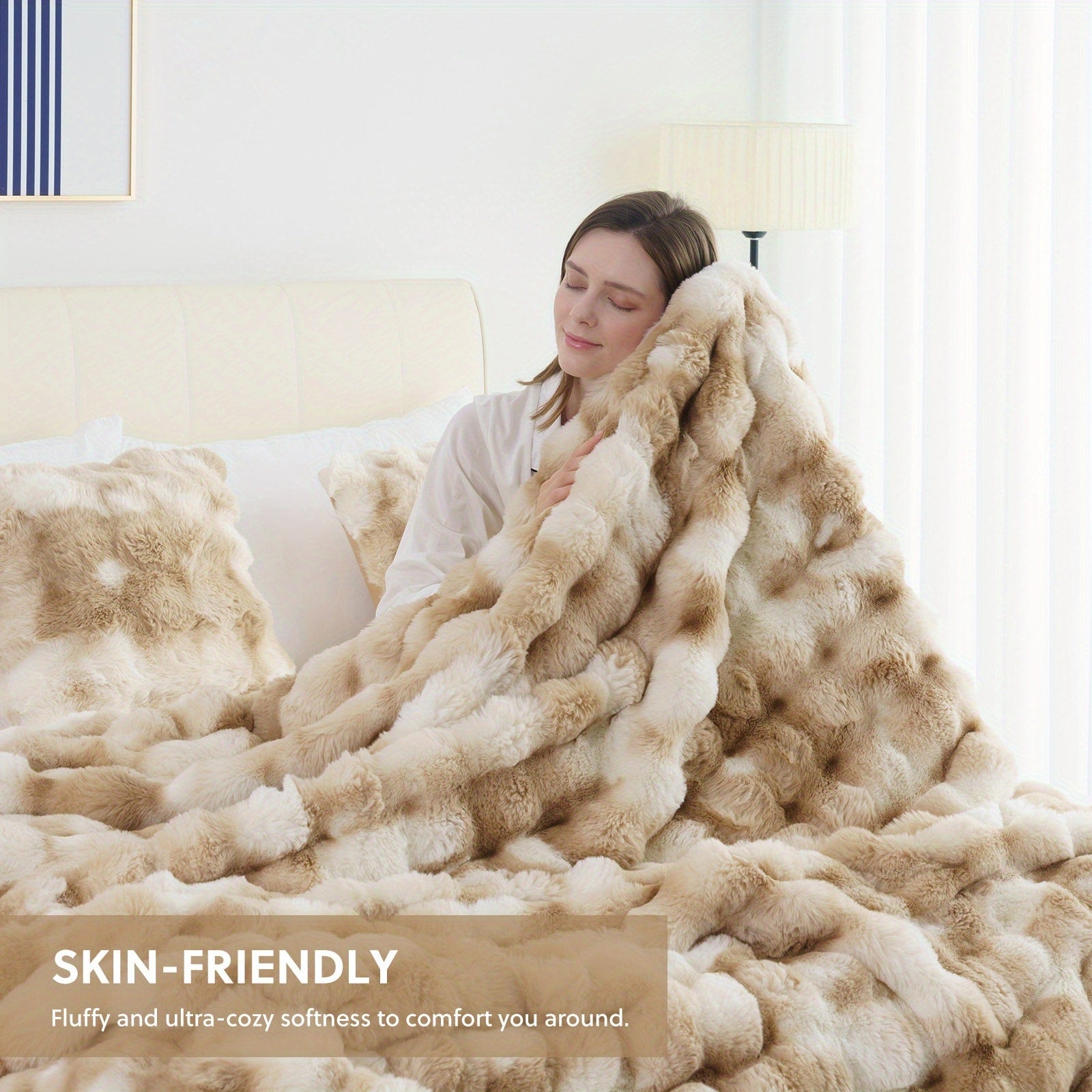 Faux Rabbit Fur Throw Blanket ¨C Ultra-Soft Plush Fleece for Bed, Couch, Sofa & Travel, All Season, 11 Colors, Throw to King Size