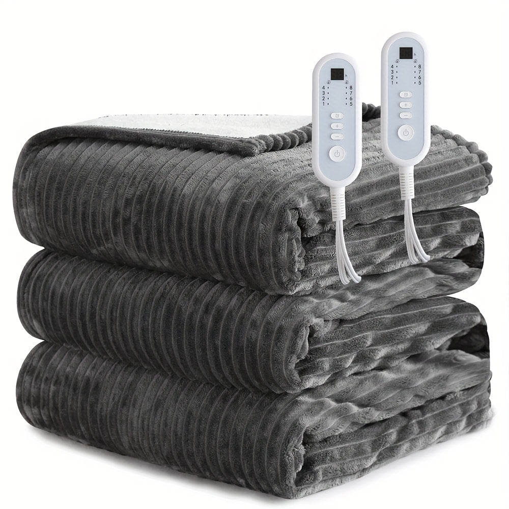 Electric Blanket with Temperature Control and Timer ¨C Extra Large Flannel Heated Blanket, 8 Levels 10-Hour Auto-Off, Machine Washable, PTC+NTC Overheat Protection, Throw Twin Full Queen King