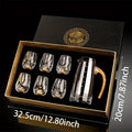 24K Gold Plated Crystal Wine Set ¨C 1 Decanter & 6 Cups with Leakproof Crystal Glasses ¨C Elegant Black Gift Box ¨C Luxury Home Bar, Wedding & Party Gift for Wine Lovers