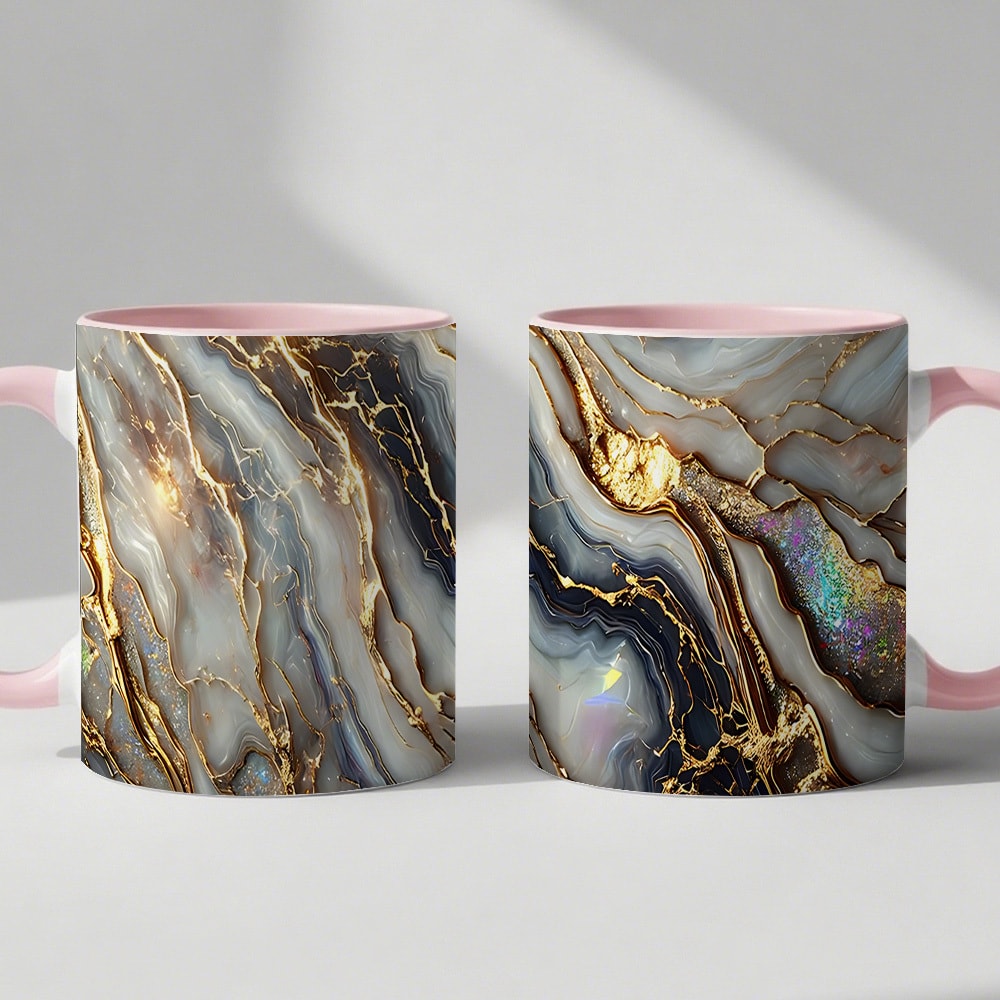 Agate Golden Vein Coffee Mug 11 Oz ¨C Luxury Marble Pattern Ceramic Cup for Home & Office ¨C Elegant Gift for Birthday, Mother's Day & Christmas ¨C Black, White & Pink