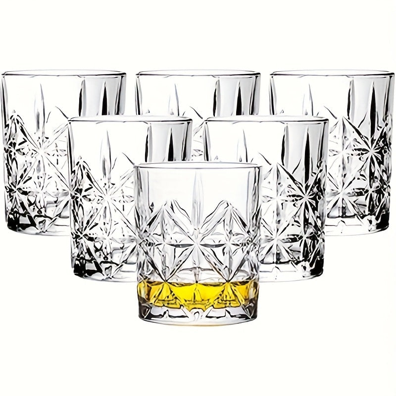 Whiskey Glasses Set of 6 - FBL&HM Lead-Free Crystal Old Fashioned Cocktail Glasses, 10oz Oval Stripe Bar Tumbler for Bourbon, Scotch, Brandy, Vodka & Mixed Drinks, Dishwasher Safe