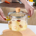 Borosilicate Glass Pot with Lid 50oz Stovetop & Microwave Safe ¨C Double Heat-Resistant Handles for Soup, Milk & Porridge | Transparent Glass Saucepan Kitchen Cooker with Yellow or Green Handle