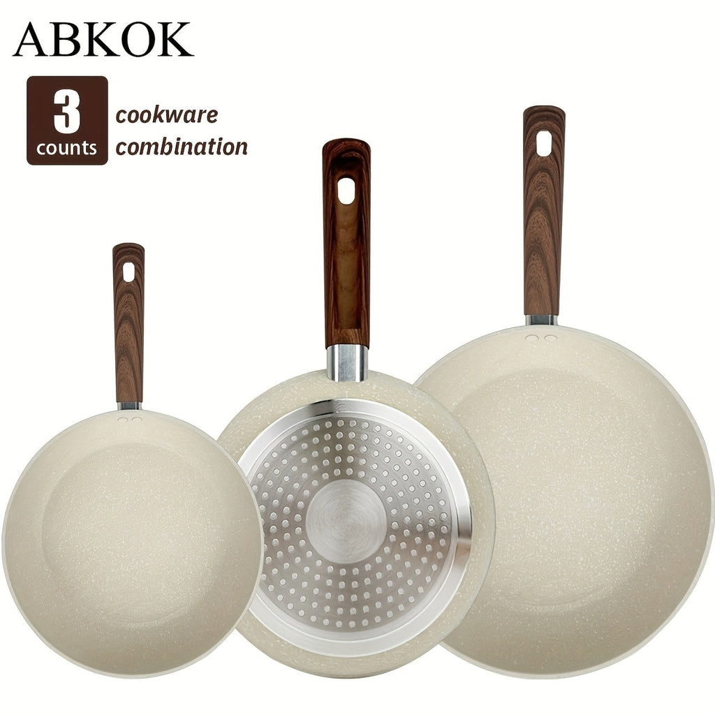 Non-Stick Frying Pan Set 3-Piece 7 9.5 11 Inch ¨C Dishwasher Safe Skillet Set with Insulated Handle | Induction Compatible Home Kitchen Pans in Beige Grey & Black | Durable Even-Heating Cookware