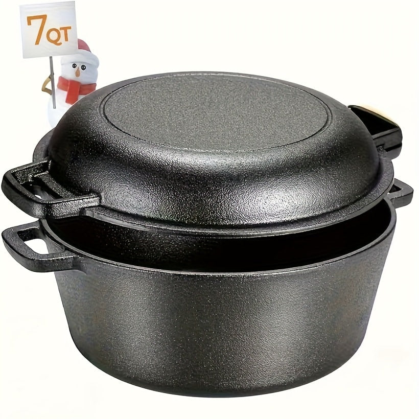 Cast Iron Dutch Oven Set 5.1QT & 7QT with Skillet Lid ¨C Pre-Seasoned 2-in-1 Cookware for Stovetop, Induction, Oven, Campfire & BBQ, Sourdough Bread Baking, Frying, Camping