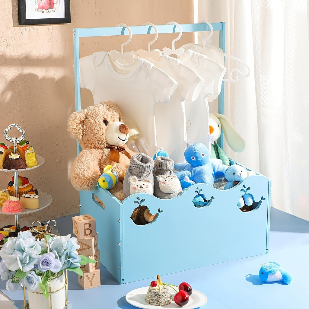 Wooden Baby Shower Gift Basket Crate with Handle Storage Hamper Baby Registry Gift for New Parents Nursery Organizer Pink Butterfly Blue Whale Pregnancy Gift