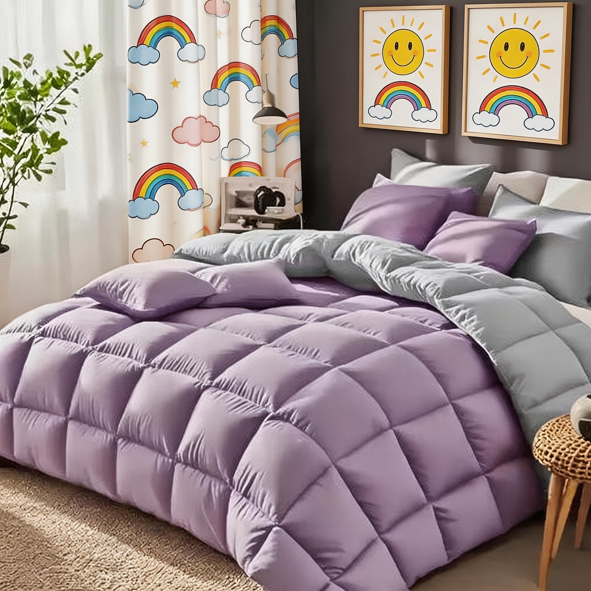 Comforter Set 7 Piece Bed in a Bag Full Queen King Soft Satin-Like Fabric with Fitted Sheet Flat Sheet Pillowcases Breathable Bedding Set for Bedroom Hotel