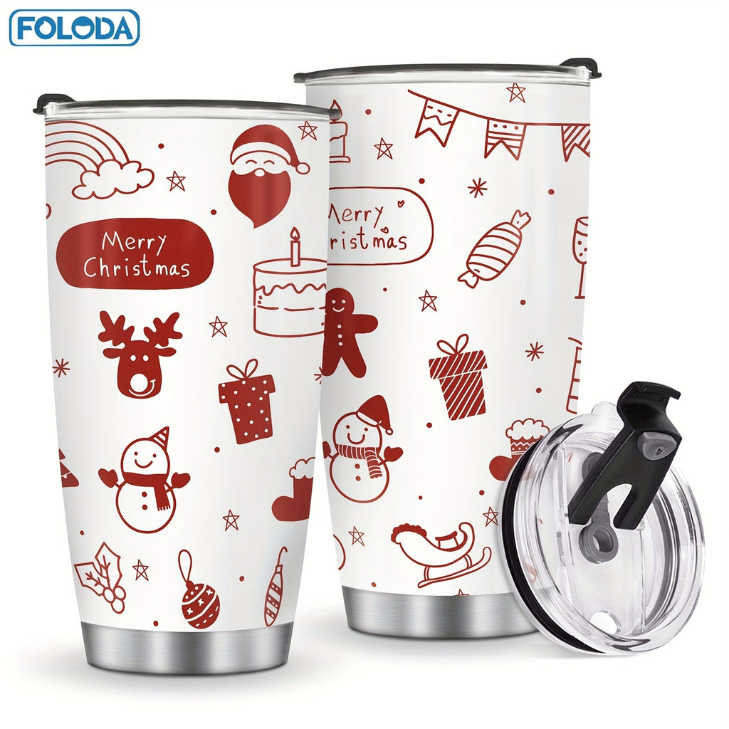Christmas Tumbler 20oz Stainless Steel Insulated Travel Mug with Lid & Straw Holiday Xmas Patterns Red Truck Snowman Santa Gift for Men Women Friends Teachers