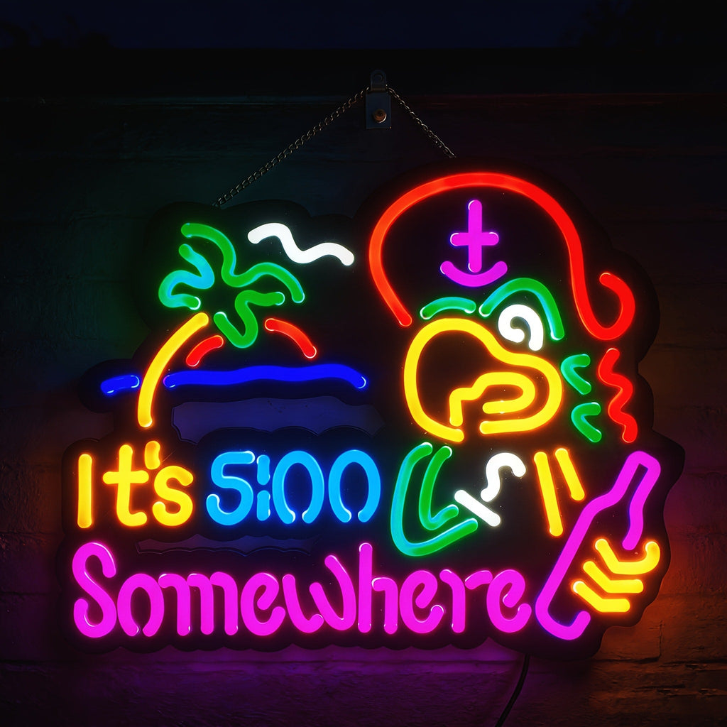Neon Light Sign Beer O'Clock It's 5 O'Clock Somewhere Bar Sign LED Wall Decor for Man Cave Home Bar Pub Game Room Party Birthday Bedroom Window Decoration Gift