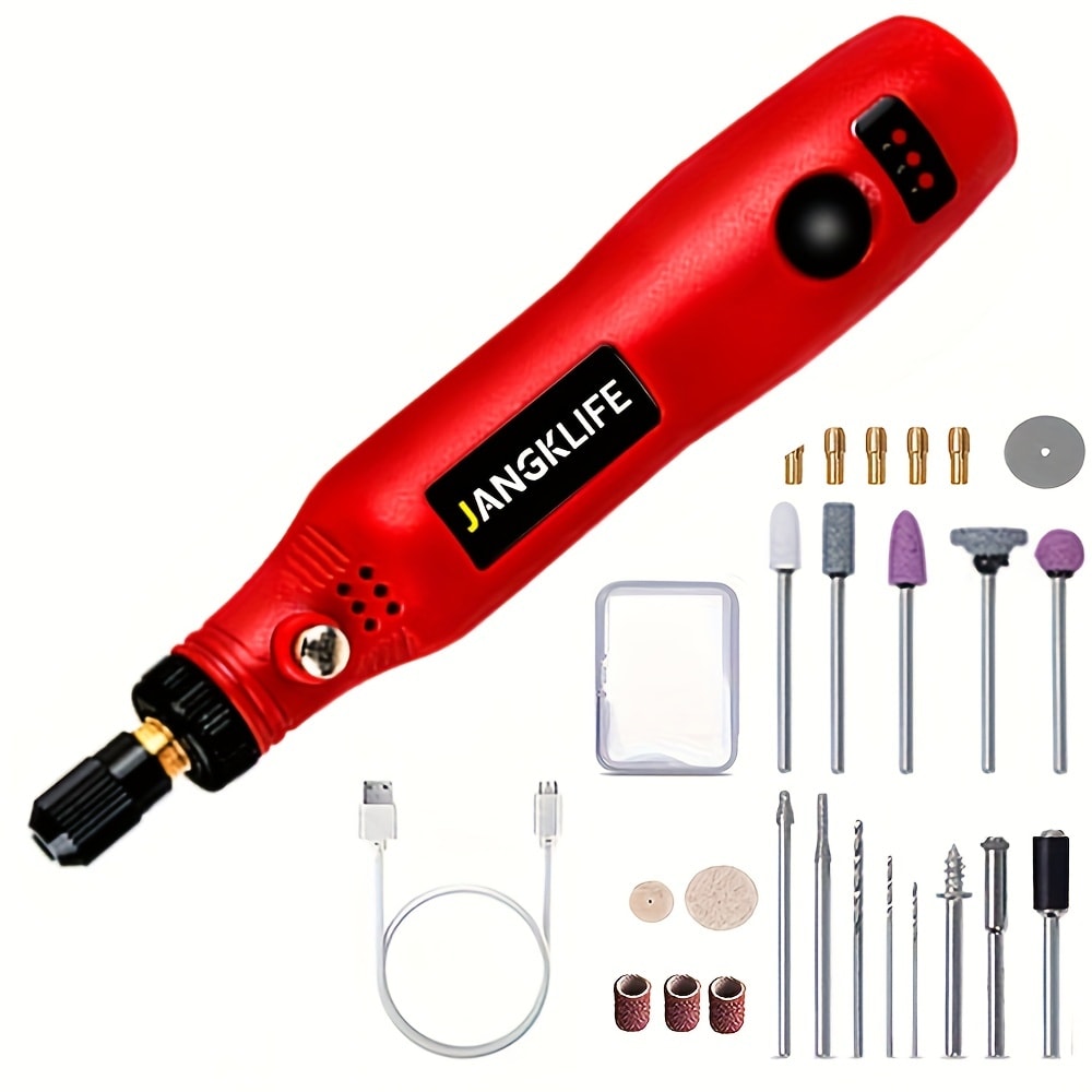 Mini Cordless Rotary Tool Kit - USB Rechargeable Li-Ion Battery, 3-Speed 5000-15000RPM, Multi-Purpose Power Tool with Accessories for Grinding, Sanding, Carving, Polishing & DIY Creations (Black/Green/Red)