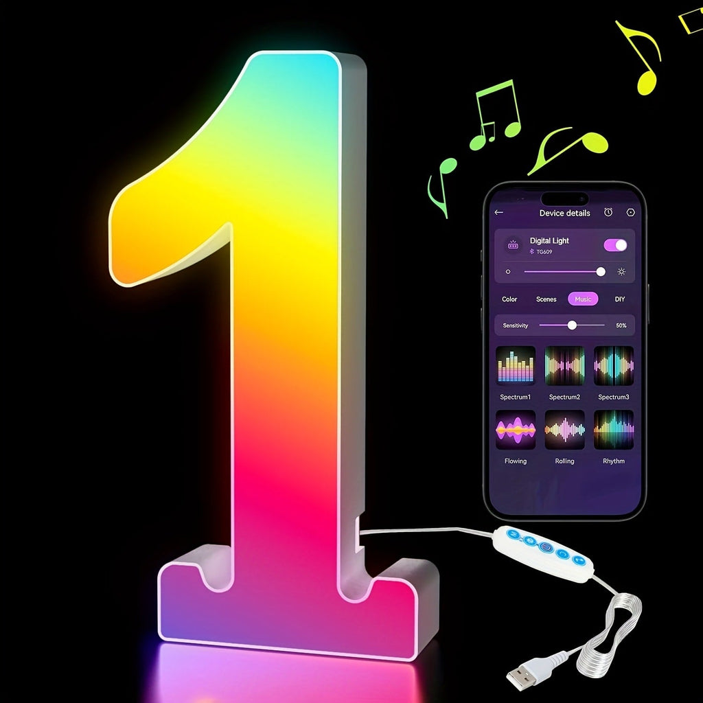 LED Letter Lights Music Sync - Colorful Flashing Marquee Alphabet Lights for Room Decor, Party, Bedroom, Festival & Camping, Numbers 0-9 & A-Z & Symbols Available, Night Light Wall Decoration