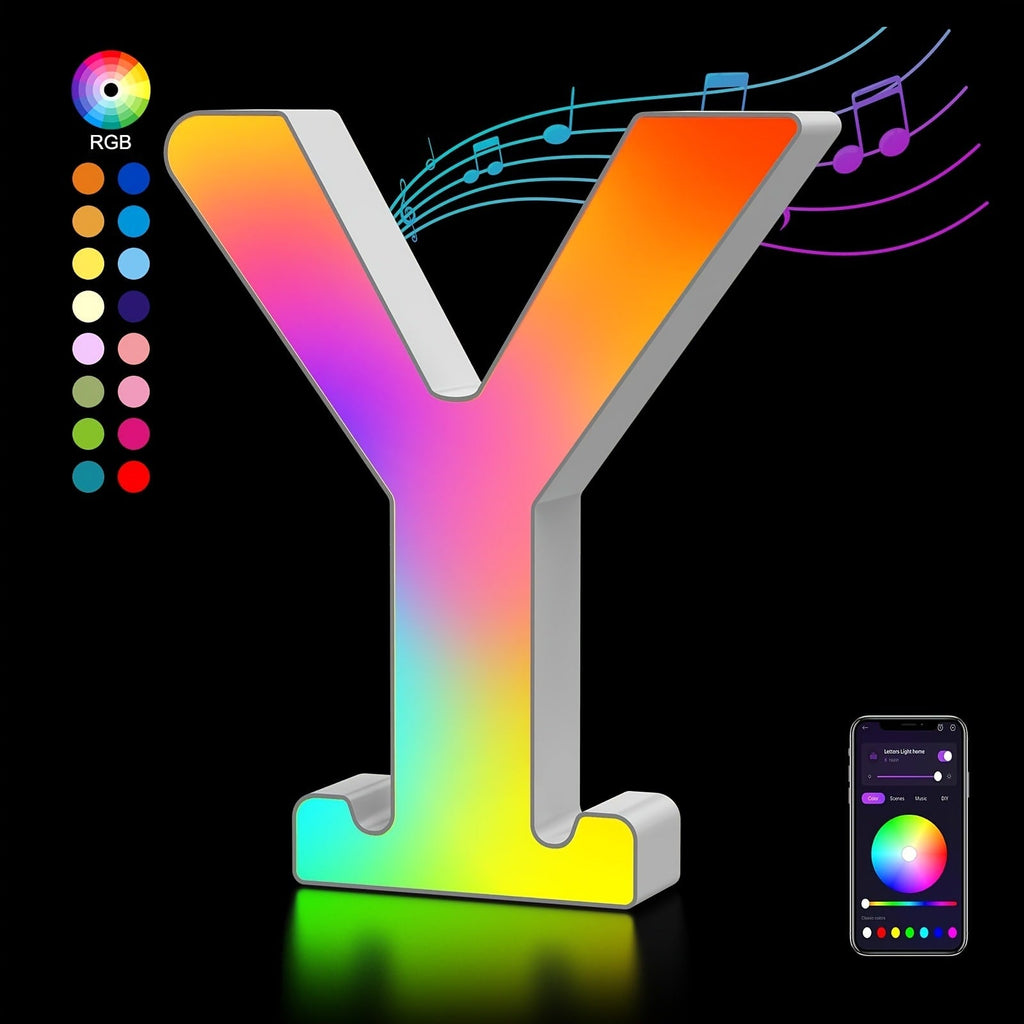 LED Letter Lights Music Sync - Colorful Flashing Marquee Alphabet Lights for Room Decor, Party, Bedroom, Festival & Camping, Numbers 0-9 & A-Z & Symbols Available, Night Light Wall Decoration