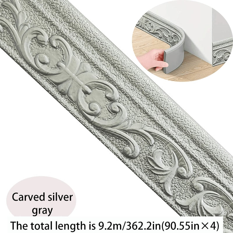 3D Self-Adhesive Foam Baseboard Wall Trim Sticker Waterproof Peel and Stick Carved Wallpaper Border Skirting for Home Decor White Silver Gray Copper Gold 4 8 12 Rolls