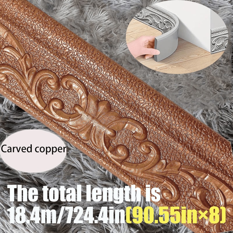 3D Self-Adhesive Foam Baseboard Wall Trim Sticker Waterproof Peel and Stick Carved Wallpaper Border Skirting for Home Decor White Silver Gray Copper Gold 4 8 12 Rolls