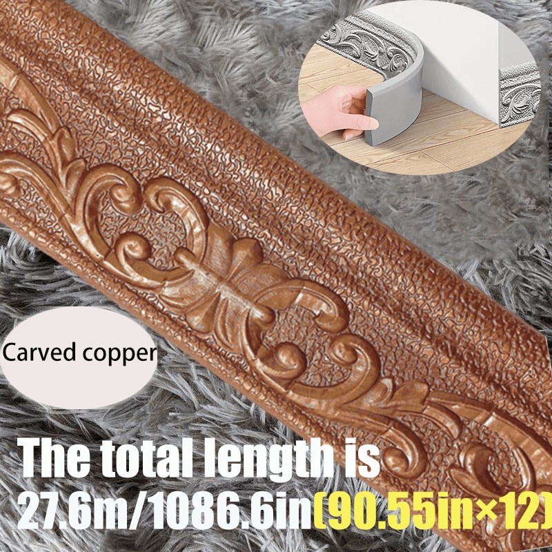 3D Self-Adhesive Foam Baseboard Wall Trim Sticker Waterproof Peel and Stick Carved Wallpaper Border Skirting for Home Decor White Silver Gray Copper Gold 4 8 12 Rolls