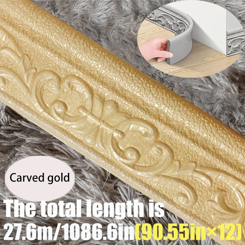 3D Self-Adhesive Foam Baseboard Wall Trim Sticker Waterproof Peel and Stick Carved Wallpaper Border Skirting for Home Decor White Silver Gray Copper Gold 4 8 12 Rolls