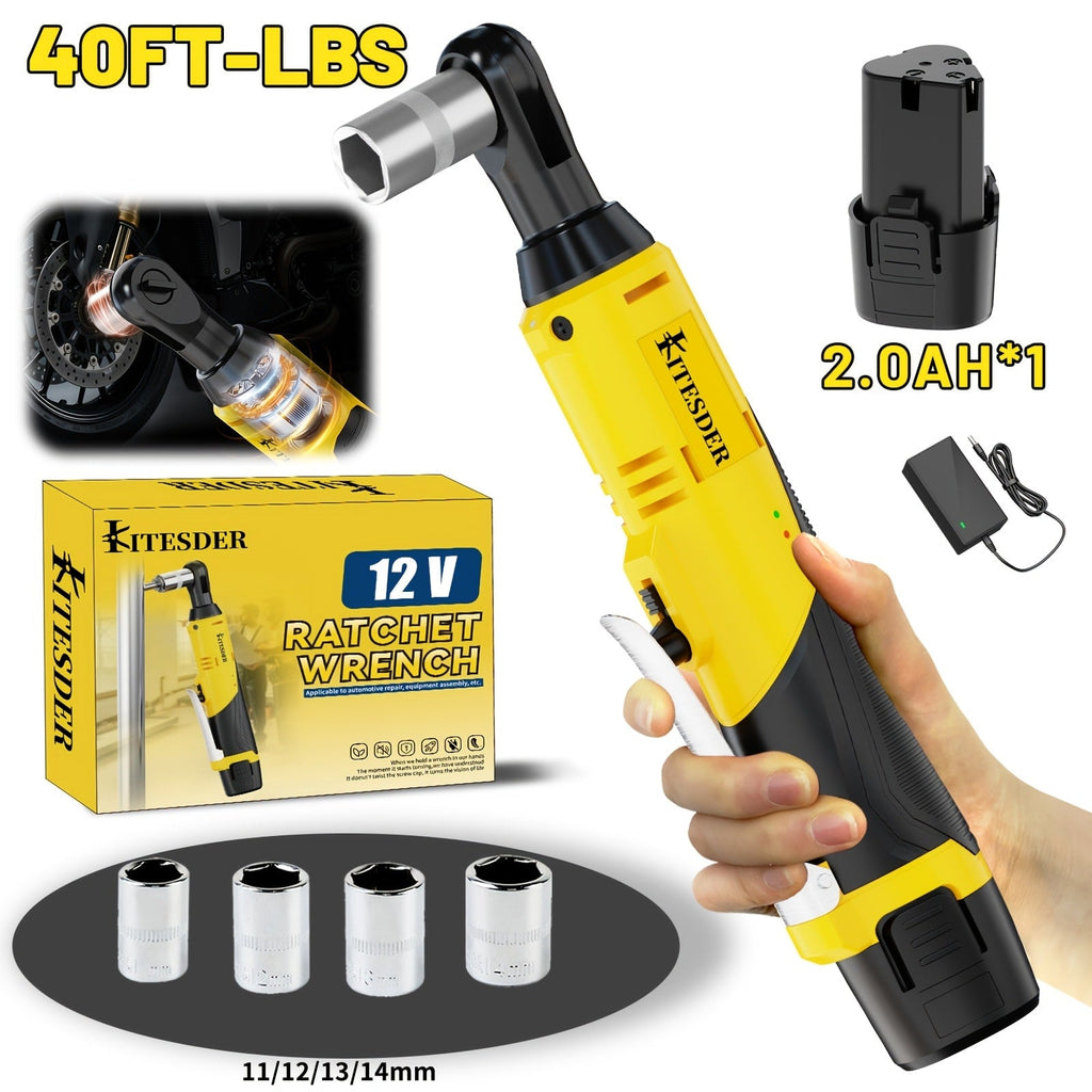 Electric Ratchet Wrench Set 12V Cordless with Lithium Battery ¨C Fast Charge, Variable Speed Trigger, Socket Sleeves, for Automotive Repair, Screws & Nuts ¨C Basic & Full Kit Options