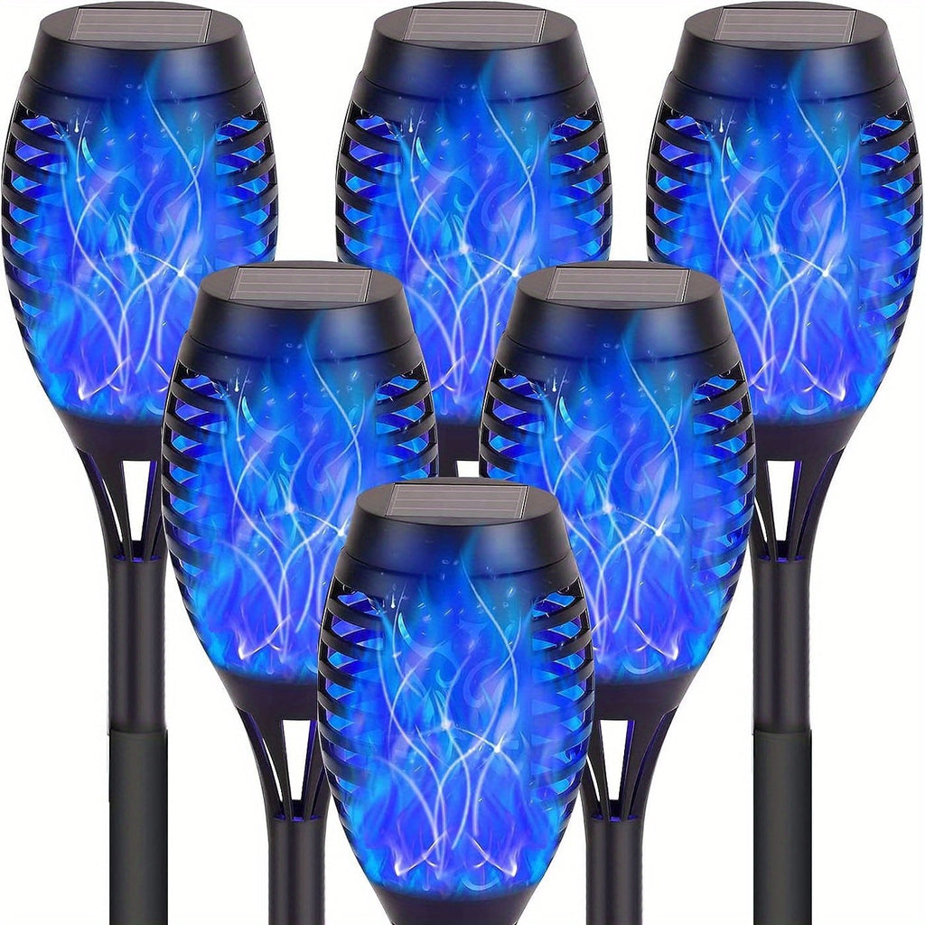 Solar Torch Lights Flickering Flame Outdoor ¨C Auto On/Off Dancing Flame Solar Garden Lights IP54 Waterproof | Landscape Pathway Torch for Garden, Yard, Patio & Christmas Decoration | 6/8/12pcs Blue