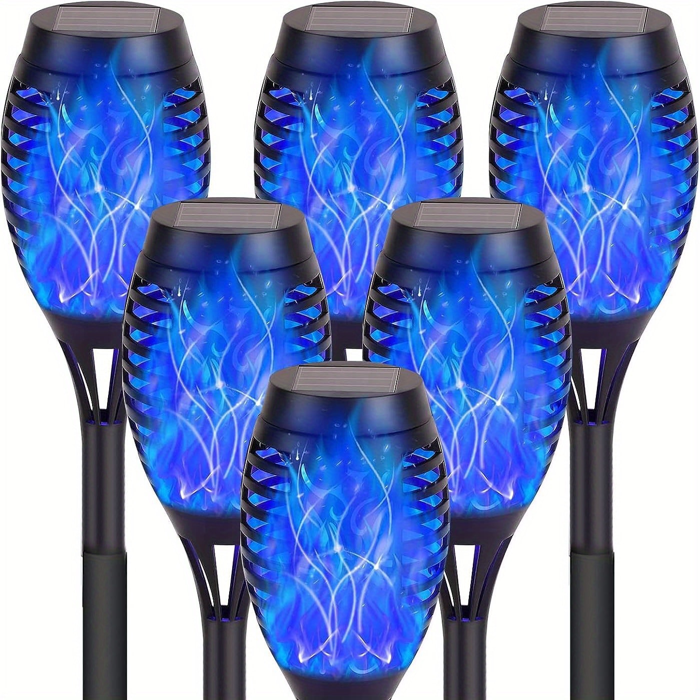 Solar Torch Lights Flickering Flame Outdoor ¨C Auto On/Off Dancing Flame Solar Garden Lights IP54 Waterproof | Landscape Pathway Torch for Garden, Yard, Patio & Christmas Decoration | 6/8/12pcs Blue