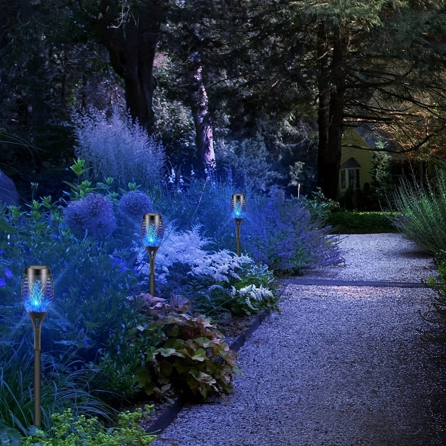 Solar Torch Lights Flickering Flame Outdoor ¨C Auto On/Off Dancing Flame Solar Garden Lights IP54 Waterproof | Landscape Pathway Torch for Garden, Yard, Patio & Christmas Decoration | 6/8/12pcs Blue