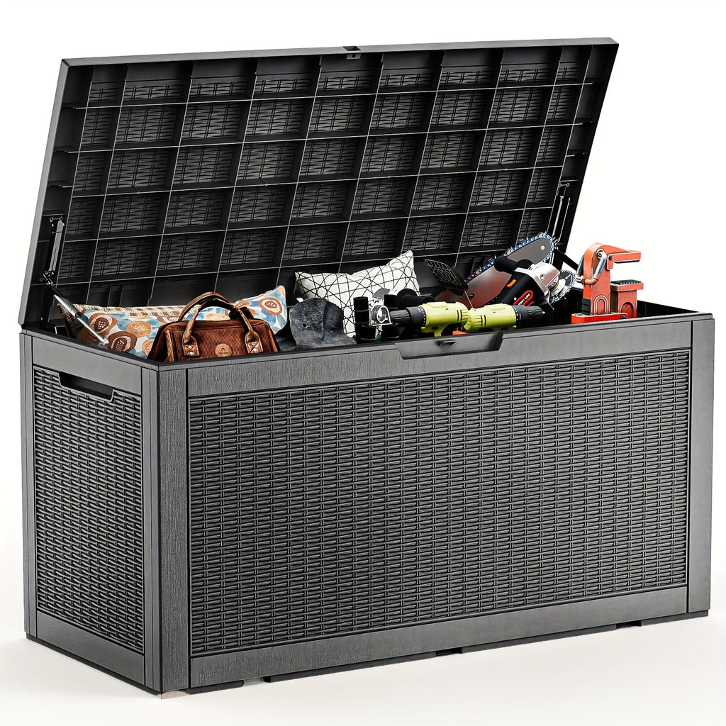 Large Resin Deck Box Lockable Outdoor Storage 80/100 Gallon ¨C 345L UV Protected Weatherproof Patio Storage Box | Sit-On Lid Deck Storage Chest for Pool Accessories, Garden Tools & Outdoor Gear