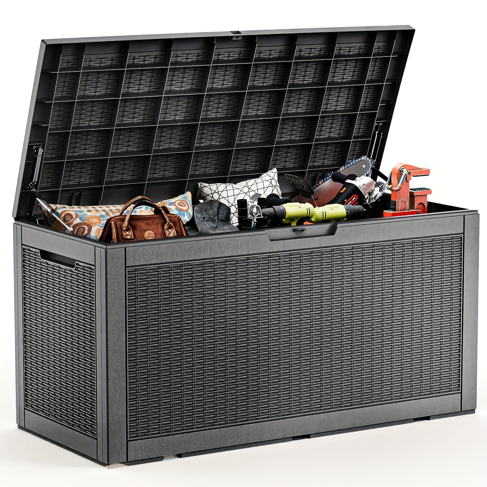 Large Resin Deck Box Lockable Outdoor Storage 80/100 Gallon ¨C 345L UV Protected Weatherproof Patio Storage Box | Sit-On Lid Deck Storage Chest for Pool Accessories, Garden Tools & Outdoor Gear