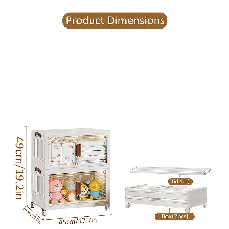 Stackable Foldable Storage Cabinet with Door ¨C PP Plastic 1/2/3/4/5 Layer Organizer Box with Wheels & Cover | Dual-Access Home Storage for Clothes, Books, Snacks & Kitchen Supplies | Office & Garage