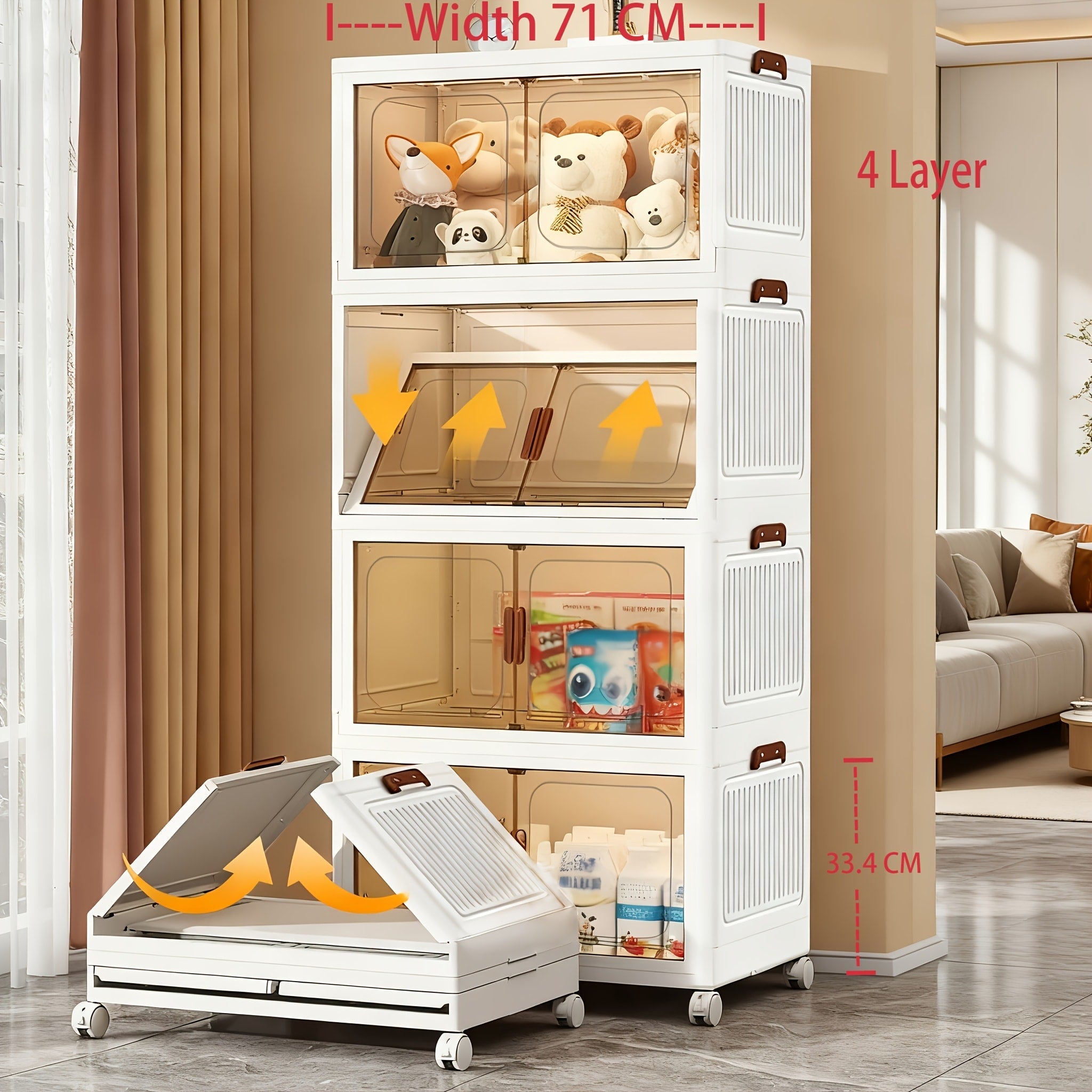 Foldable Storage Cabinet with Door ¨C Multi-Layer Stackable Storage Box for Shoes, Clothes & Books | Large Closet Organizer for Bedroom, Bathroom, Kitchen, Office & Wardrobe