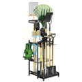 Garden Tool Organizer for Garage ¨C Metal Yard Tool Storage Rack with Hooks & Wheels for Long-Handled Tools, Broom, Shovel, Rake, Mop ¨C Heavy Duty Freestanding Tool Stand Holder, Black