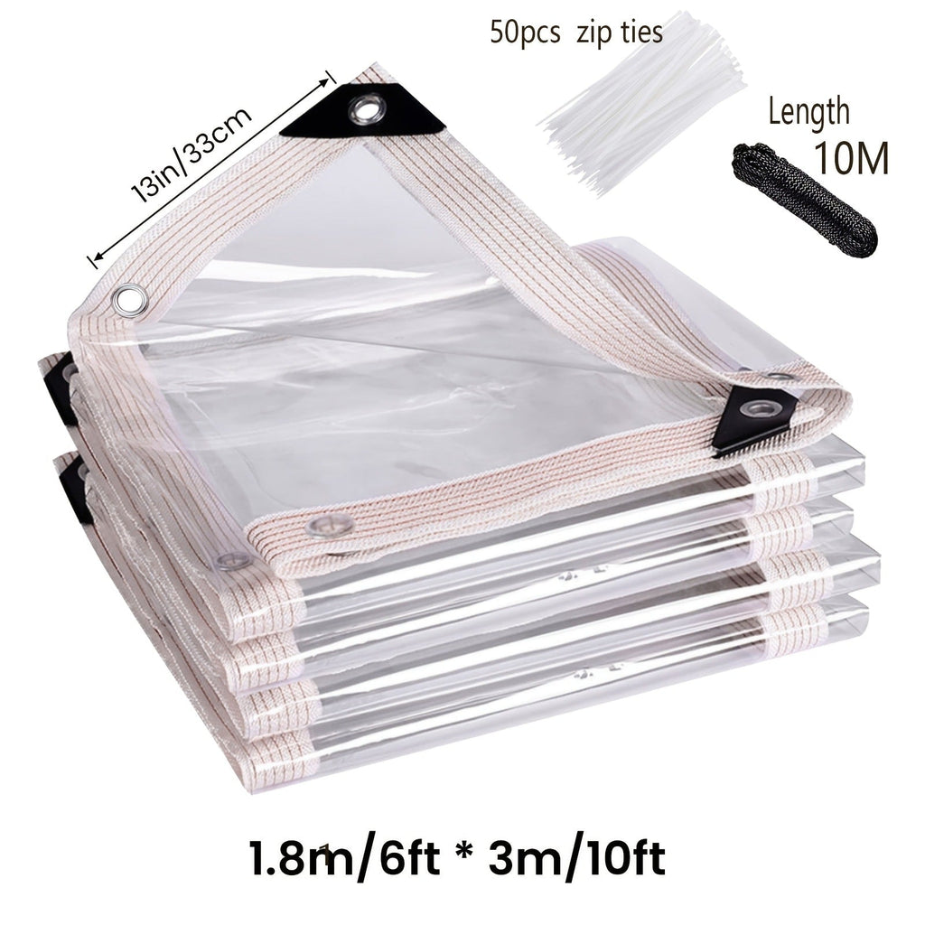 Clear Waterproof Tarp Heavy Duty Transparent PE Tarpaulin with Grommets ¨C Rainproof Cover for Porch Canopy Henhouse Plant Camping & Outdoor Garden, Multi-Size