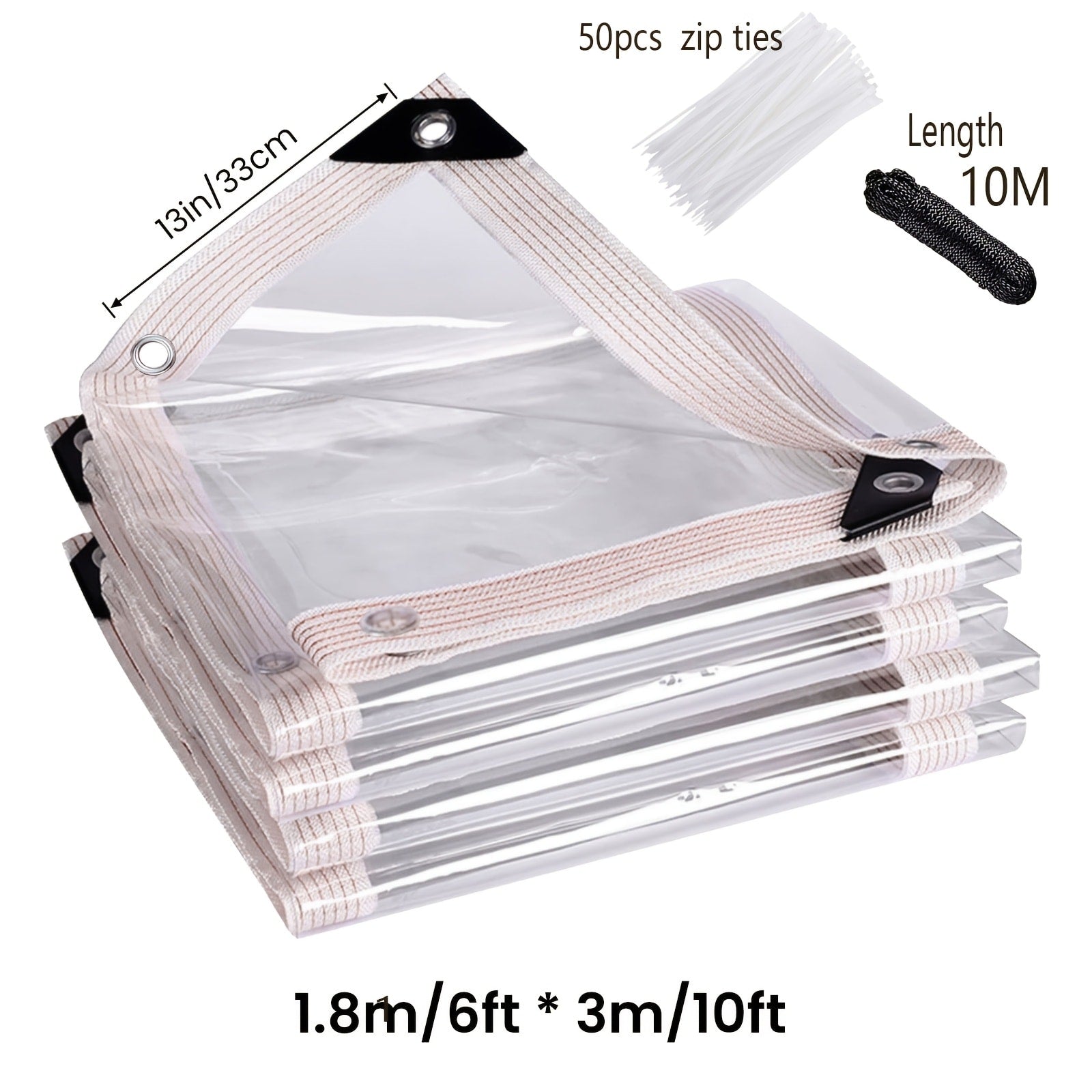 Clear Waterproof Tarp Heavy Duty Transparent PE Tarpaulin with Grommets ¨C Rainproof Cover for Porch Canopy Henhouse Plant Camping & Outdoor Garden, Multi-Size